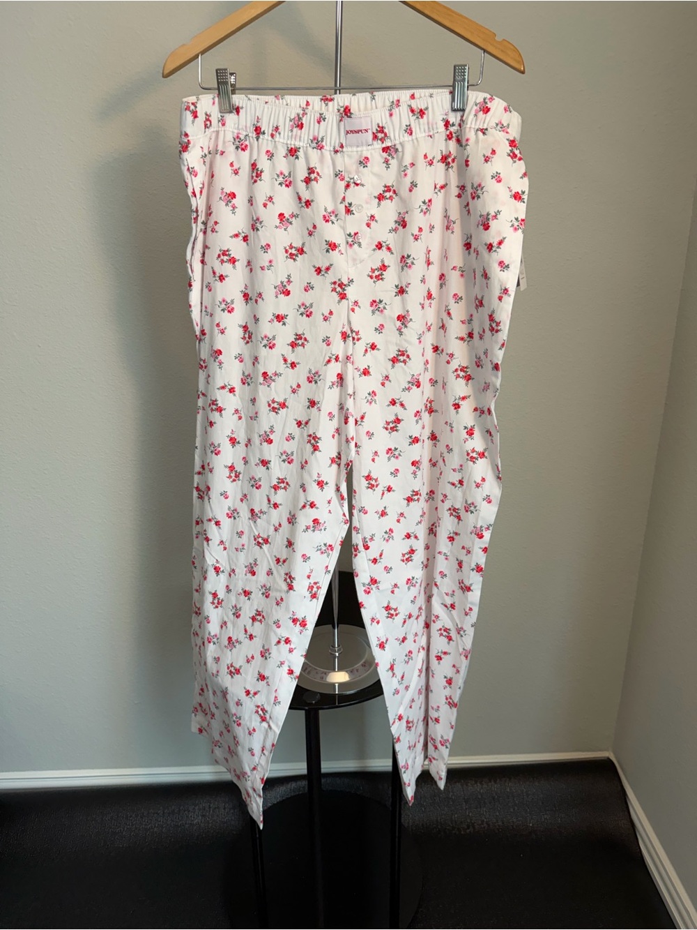 Women’s White Floral Cotton Sleep Pants - Pink Rose Print